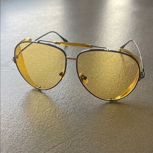 Tom Ford Jack-02 TF900 Aviator Sunglasses Metal Frame Yellow Lenses Designer